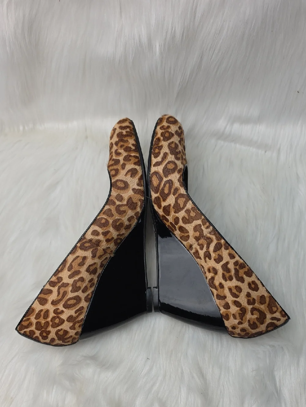 COLE HAAN Leopard‎ Animal Print Calf Hair Rounded Toe Patent Wedge Heels 7.5 NEW